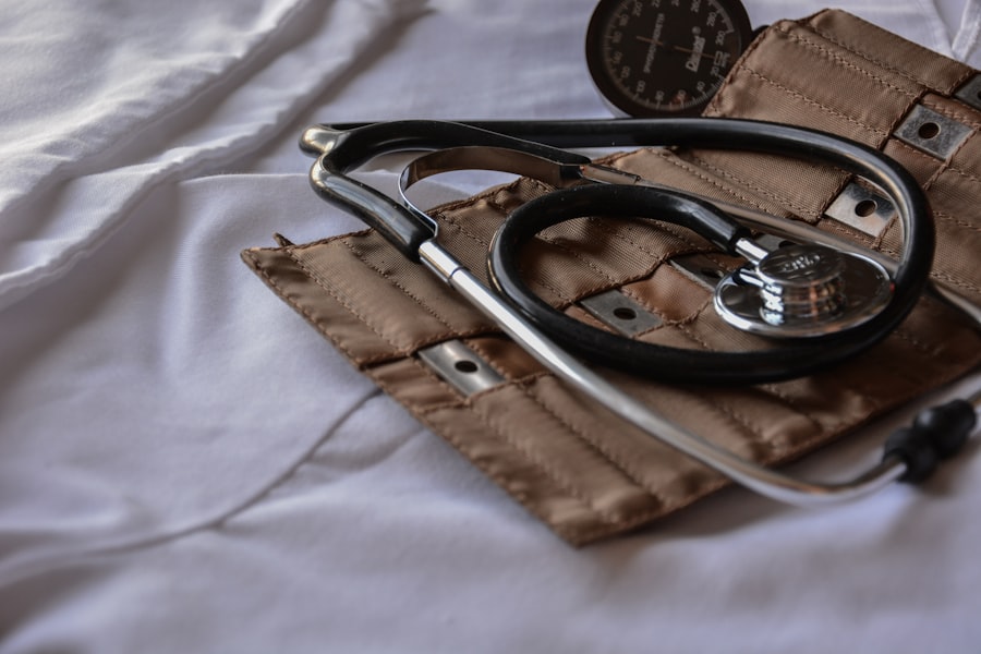 Black stethoscope resting on a surface
